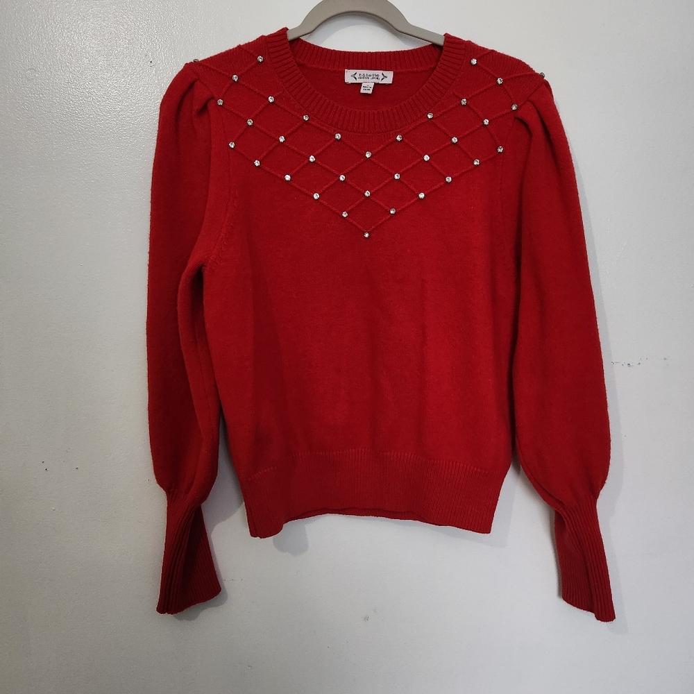 Nanette Lepore Red Sweater with Pearl Details